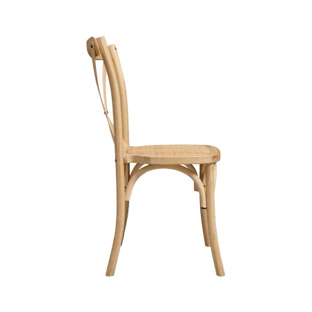 Chaise de mariage en bois CROSS-BACK WOOD RATTAN naturel blanchi