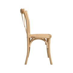Chaise de mariage en bois CROSS-BACK WOOD RATTAN naturel blanchi