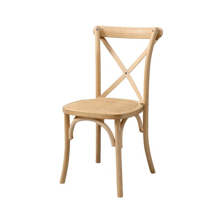 Chaise de mariage en bois CROSS-BACK WOOD RATTAN naturel blanchi