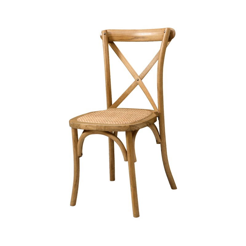 Chaise de mariage en bois CROSS-BACK WOOD RATTAN rustique clair