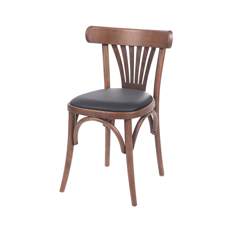 La chaise de restaurant en bois LEGEND assise en éco-cuir noir