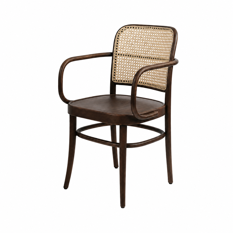La chaise de restaurant en bois LOOMI 811 ARM Rattan noyer