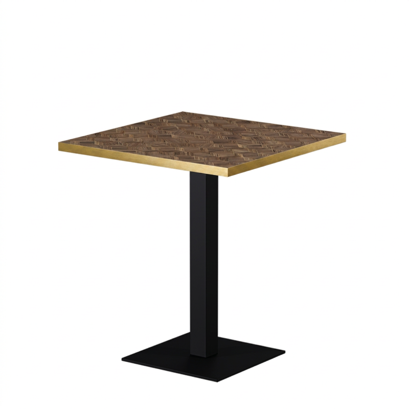 Table De Bistrot ALFA S 68x68 noyer avec bord doré