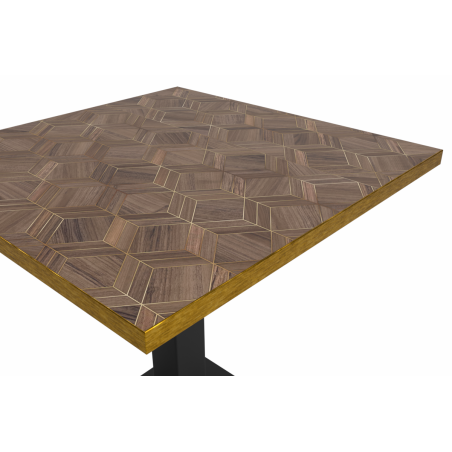 Table De Bistrot ALFA S 68x68 noyer avec bord doré
