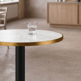 Table De Bistrot ALFA R fi 68 marbre crema avec bord doré